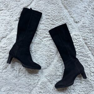 Aquatalia Classic Black Suede Heeled Boots